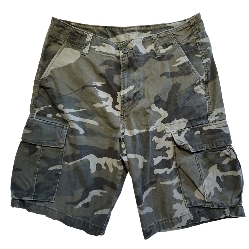 Old Navy Cargo Shorts Mens 33 Green Camo Cotton Multi Pocket Utility Hiking